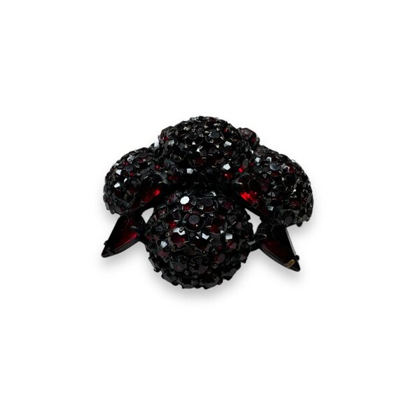 Vintage Warner Red Crystal Flower Brooch Pin Japanned Metal 2.5" Diameter - Picture 10 of 13